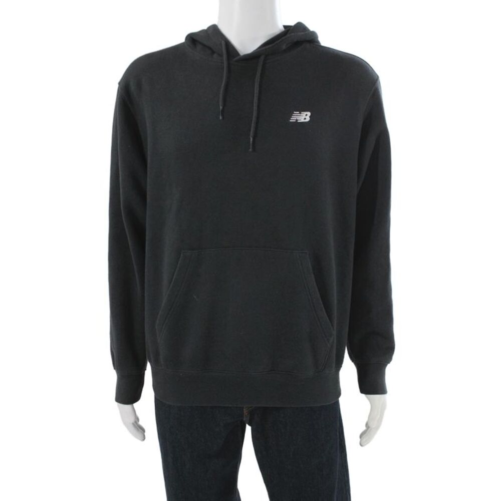 New Balance Mens Pullover Hoodie Black Cotton Blend Drawstring Size S